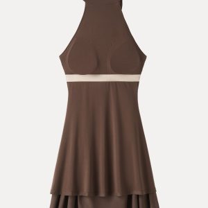 Milky Matte Mockneck Bow Tie Ruched Mini Bra Dress - Image 11