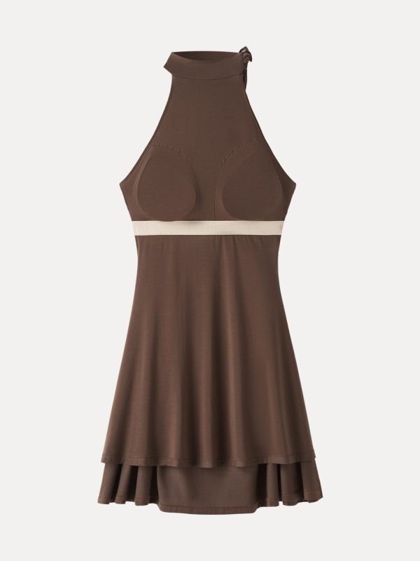 Milky Matte Mockneck Bow Tie Ruched Mini Bra Dress