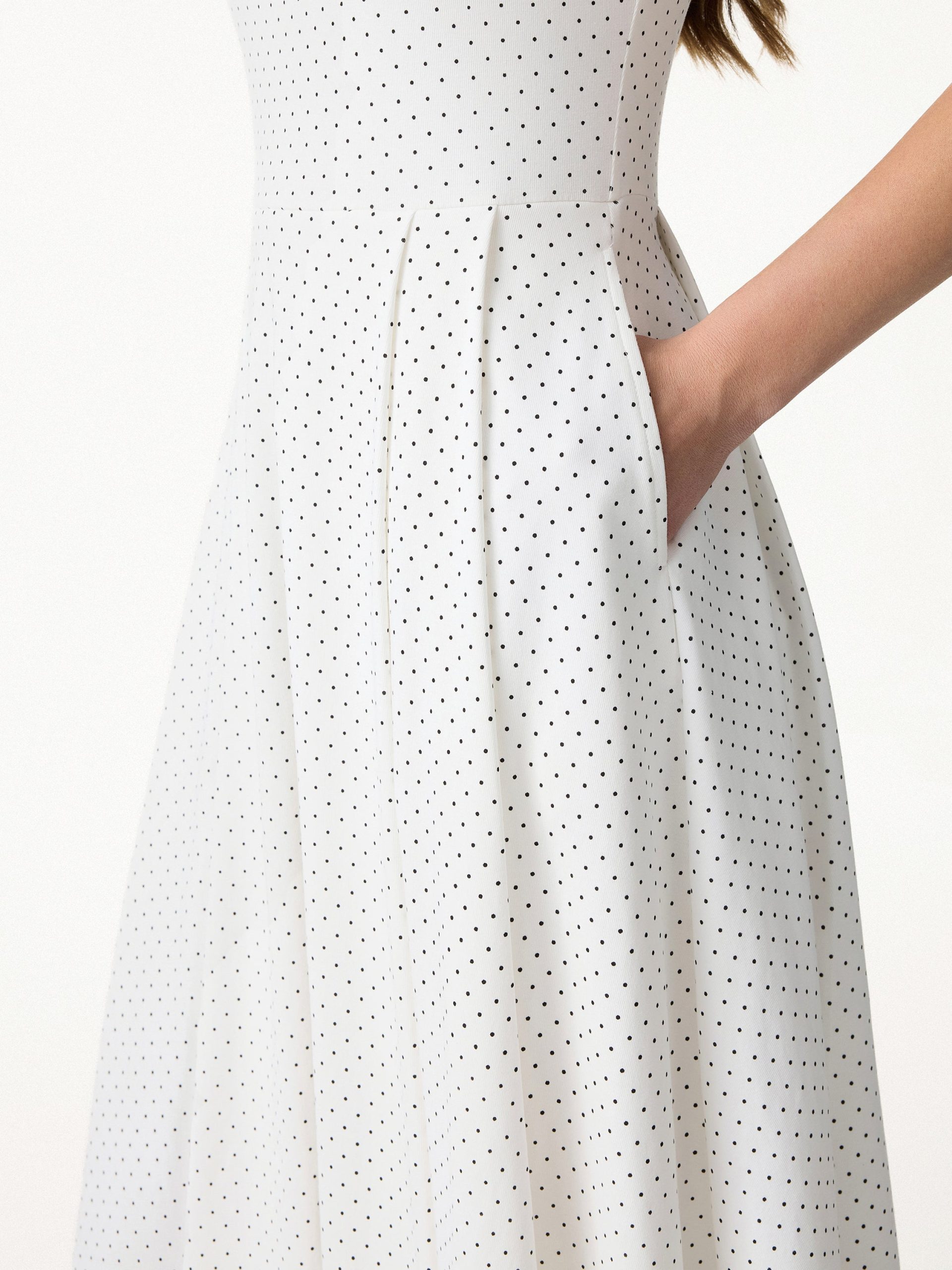 Stretch Cotton Polka Dot Square Neck Midi Bra Dress with Pockets Limited Edition - Image 4