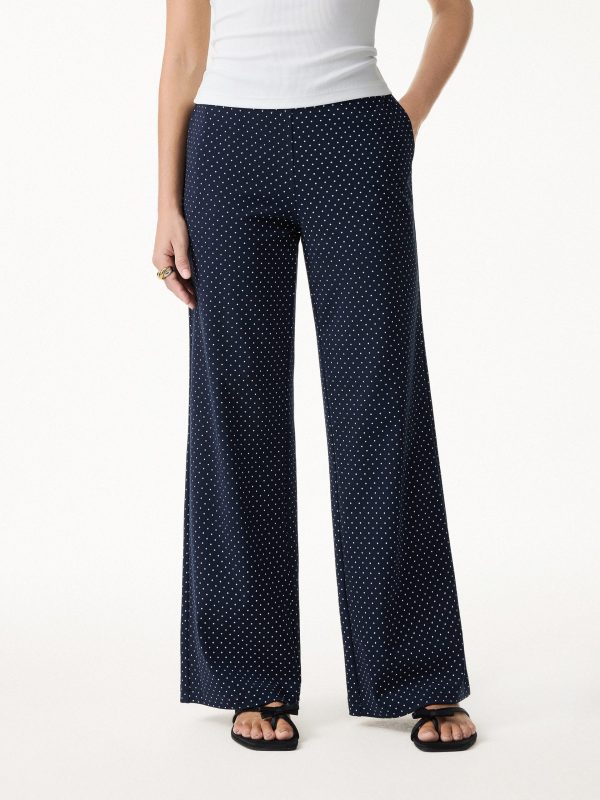 Stretch Cotton Polka Dot Wide Leg Pull-On Pants with Pockets Limited Edition