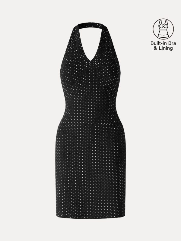 Soft Stretch Cotton Halter Neck Polka Dot Mini Bra Dress Limited Edition