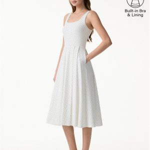 Stretch Cotton Polka Dot Square Neck Midi Bra Dress with Pockets Limited Edition - Image 1