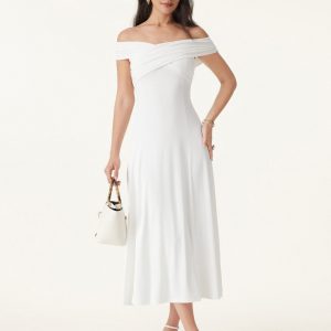 Flowy Criss Cross Off-shoulder Midi Bra Dress - Image 4