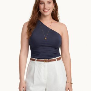 Linen Knit One Shoulder Bra Tank - Image 12