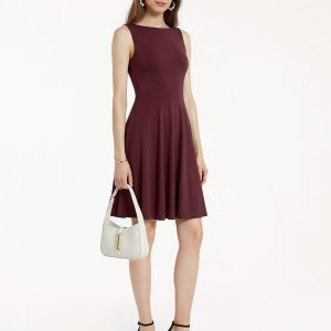 Stretchy Boatneck Fit-and-Flare Mini Bra Dress with Pockets - Image 14