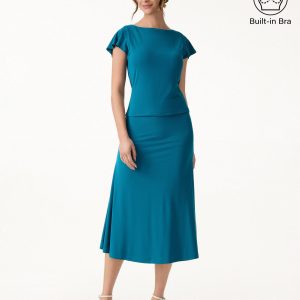 2Pcs Set SkinKiss Cowl Back Flutter Sleeve Bra Top & Pull-on Midi Skirt - Image 2