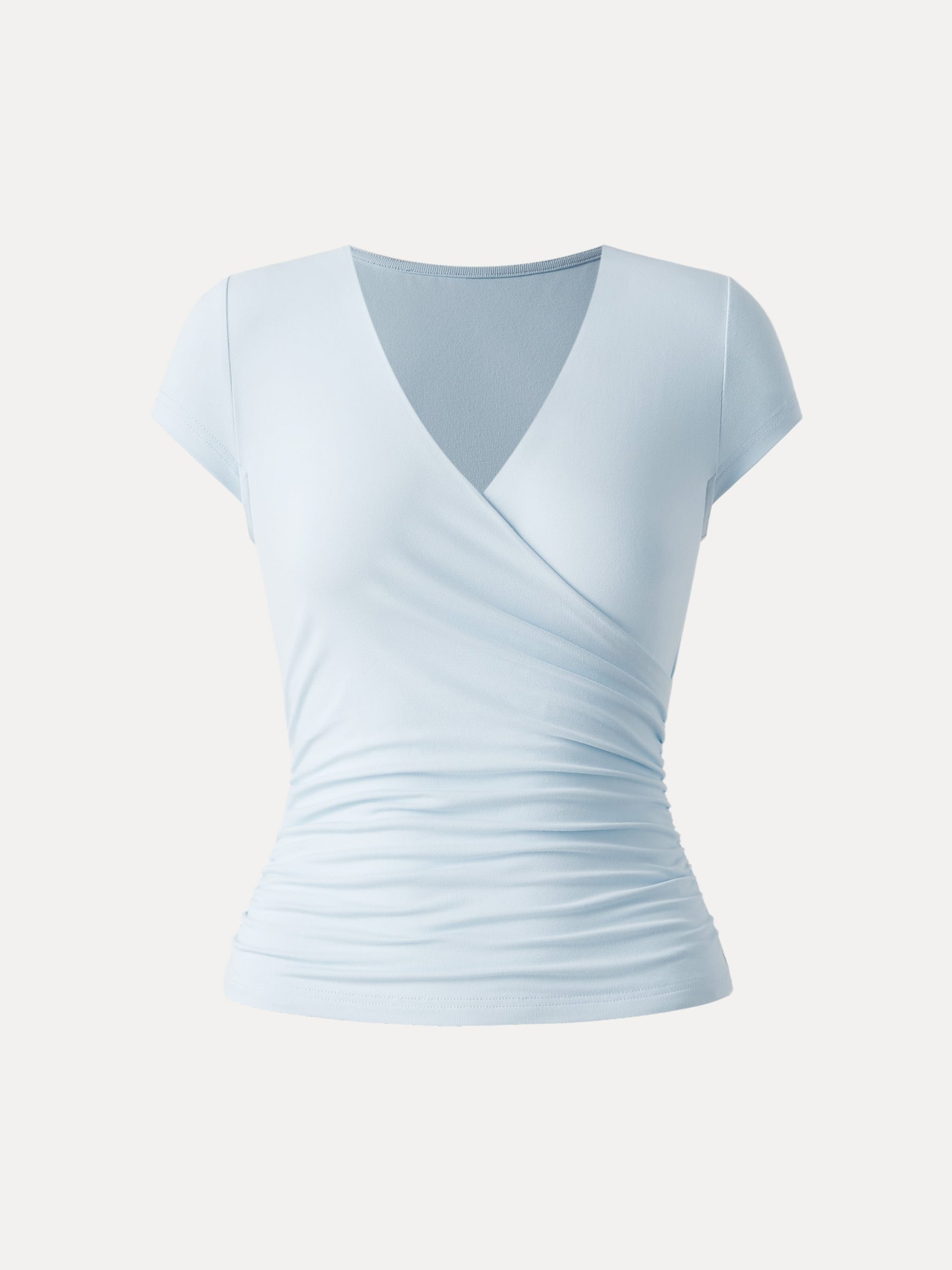 Surplice Cap Sleeve Side Ruched Fitted Tee - Image 3