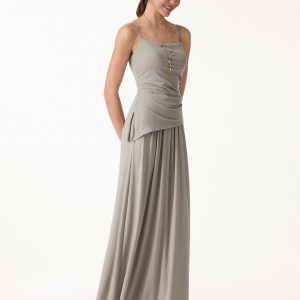 2Pcs Set Spaghetti Bra Top with Side Slit & A-Line Maxi Skirt with Pockets - Image 5