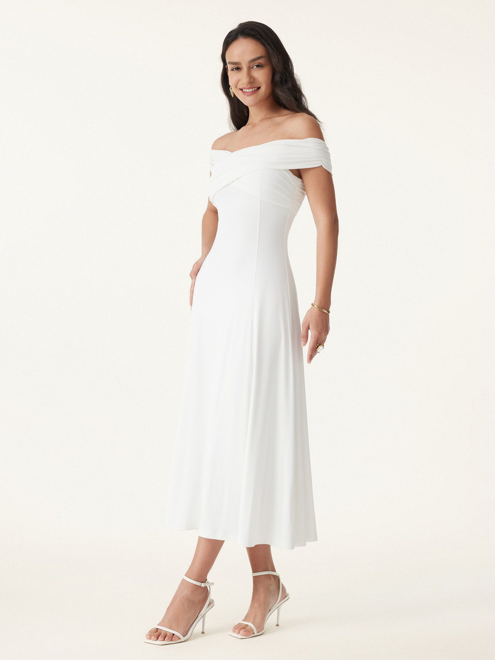 Flowy Criss Cross Off-shoulder Midi Bra Dress - Image 6
