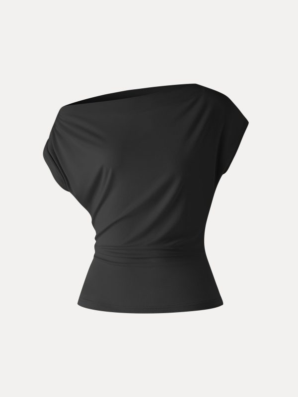 Cool-Touch Asymmetrical Ruched Shoulder Top