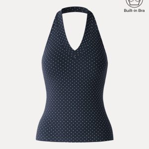 Stretch Cotton Polka Dot Halter Neck Open Back Bra Top - Image 13