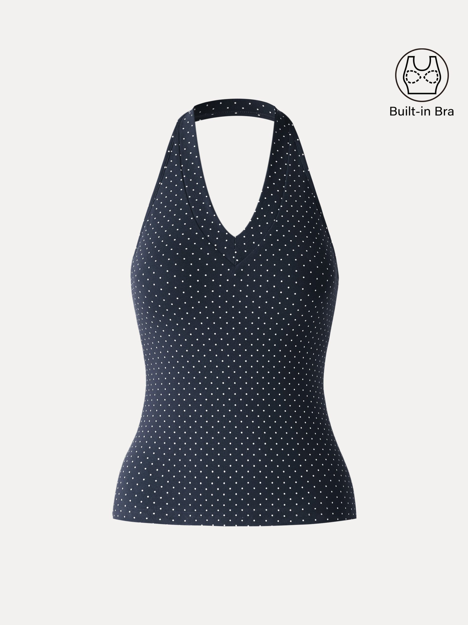 Stretch Cotton Polka Dot Halter Neck Open Back Bra Top - Image 13