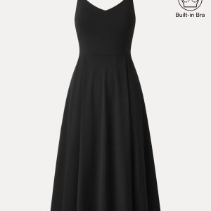 Bamboo Ponte V-neck Fit-and-flare Midi Bra Sundress with Pockets - Image 14