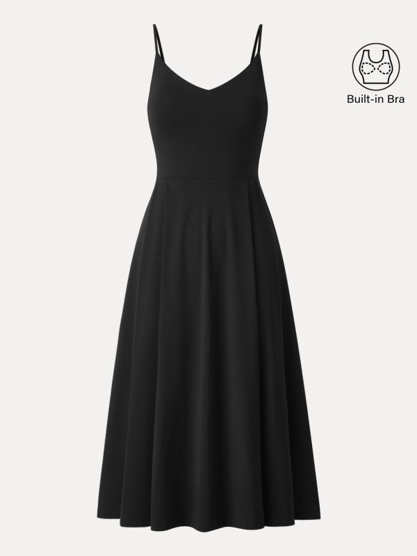 Bamboo Ponte V-neck Fit-and-flare Midi Bra Sundress with Pockets