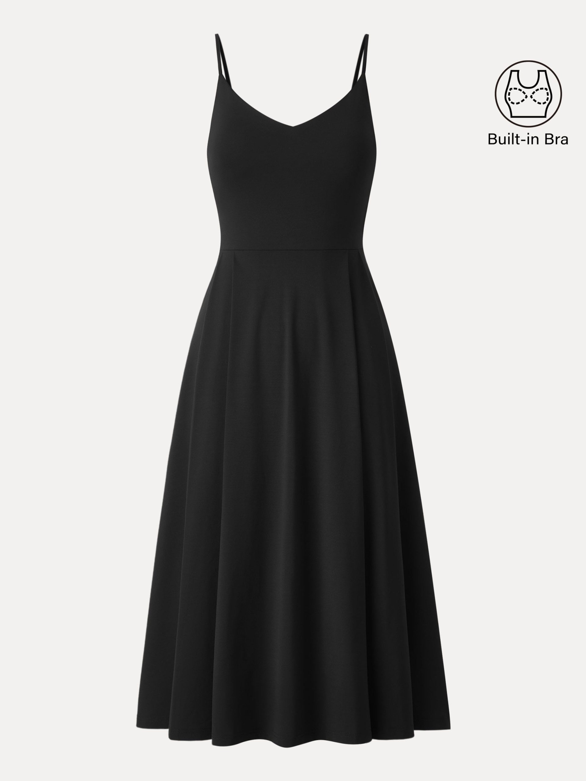 Bamboo Ponte V-neck Fit-and-flare Midi Bra Sundress with Pockets - Image 14