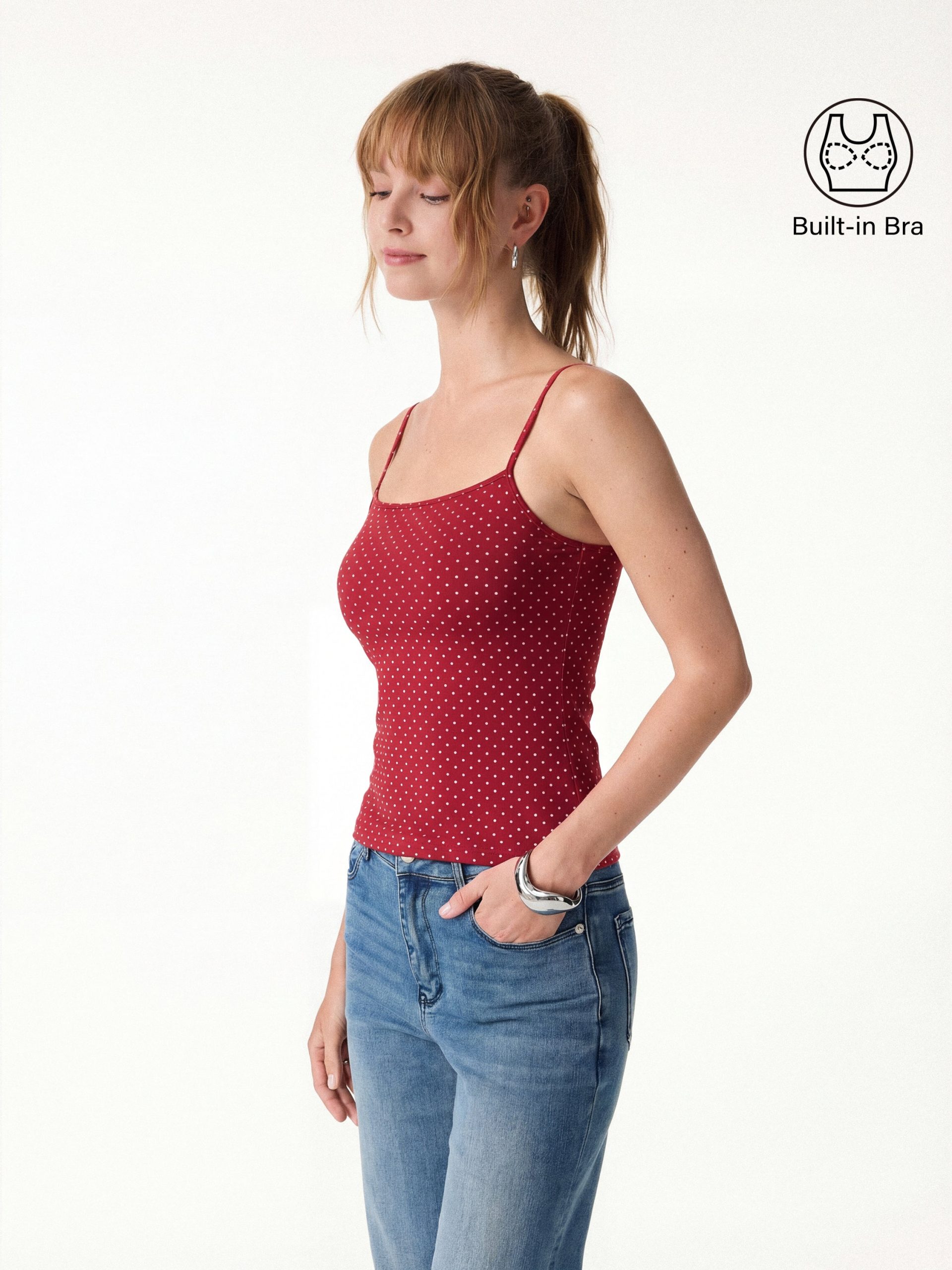 Stretch Cotton Polka Dot Adujstable Spaghetti Bra Top Limited Edition - Image 1