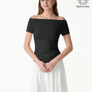 Stretch Lyocell Off-Shoulder Ruched Bra Top - Image 1