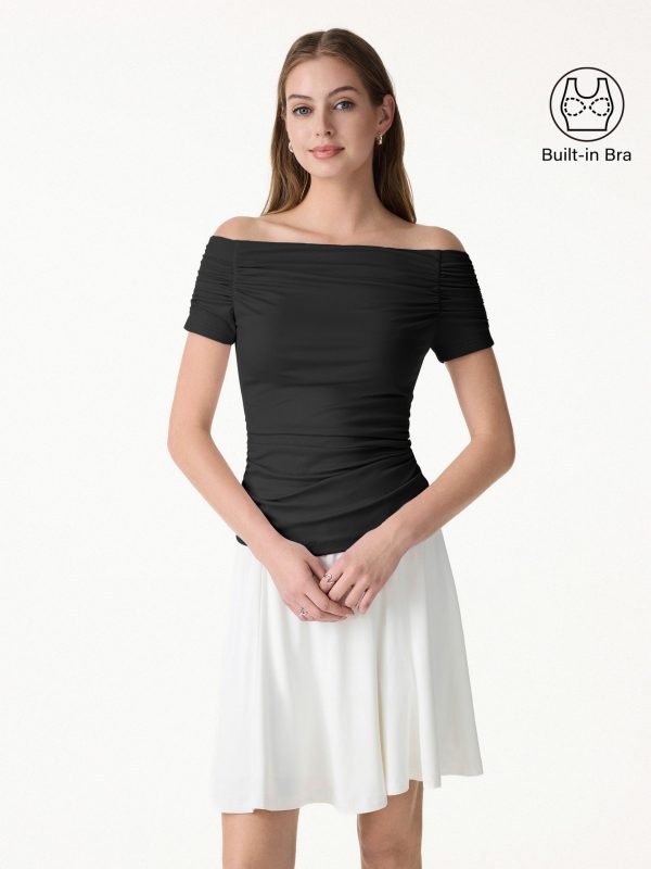 Stretch Lyocell Off-Shoulder Ruched Bra Top
