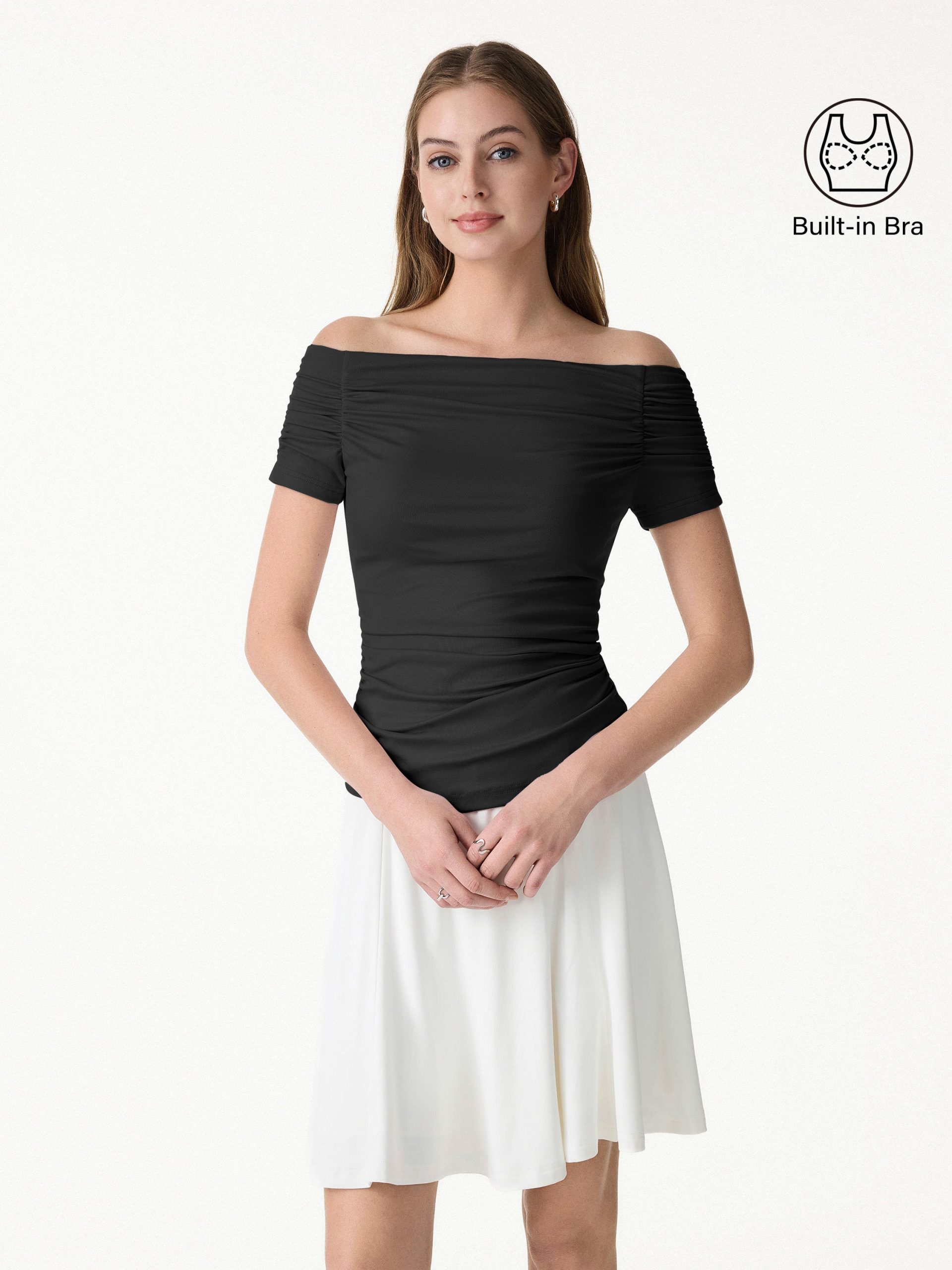 Stretch Lyocell Off-Shoulder Ruched Bra Top - Image 1