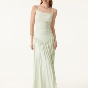 2Pcs Set Adjustable Spaghetti Straps Bra Top & V-shape Maxi Skirt with Pockets - Image 5