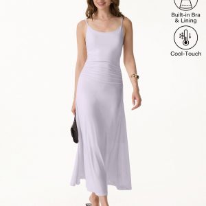Cooling Lyocell Adjustable Spaghetti Strap Ruched Maxi Bra Dress - Image 12