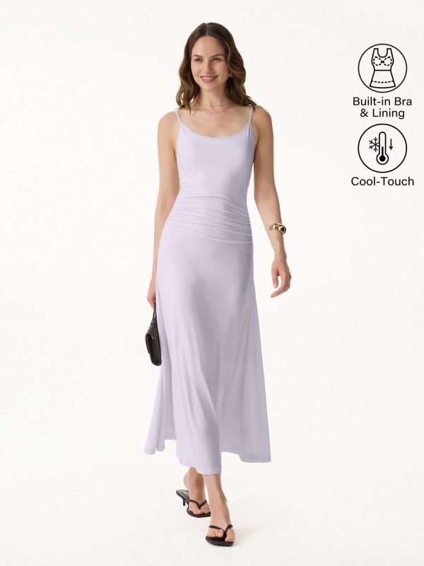 Cooling Lyocell Adjustable Spaghetti Strap Ruched Maxi Bra Dress