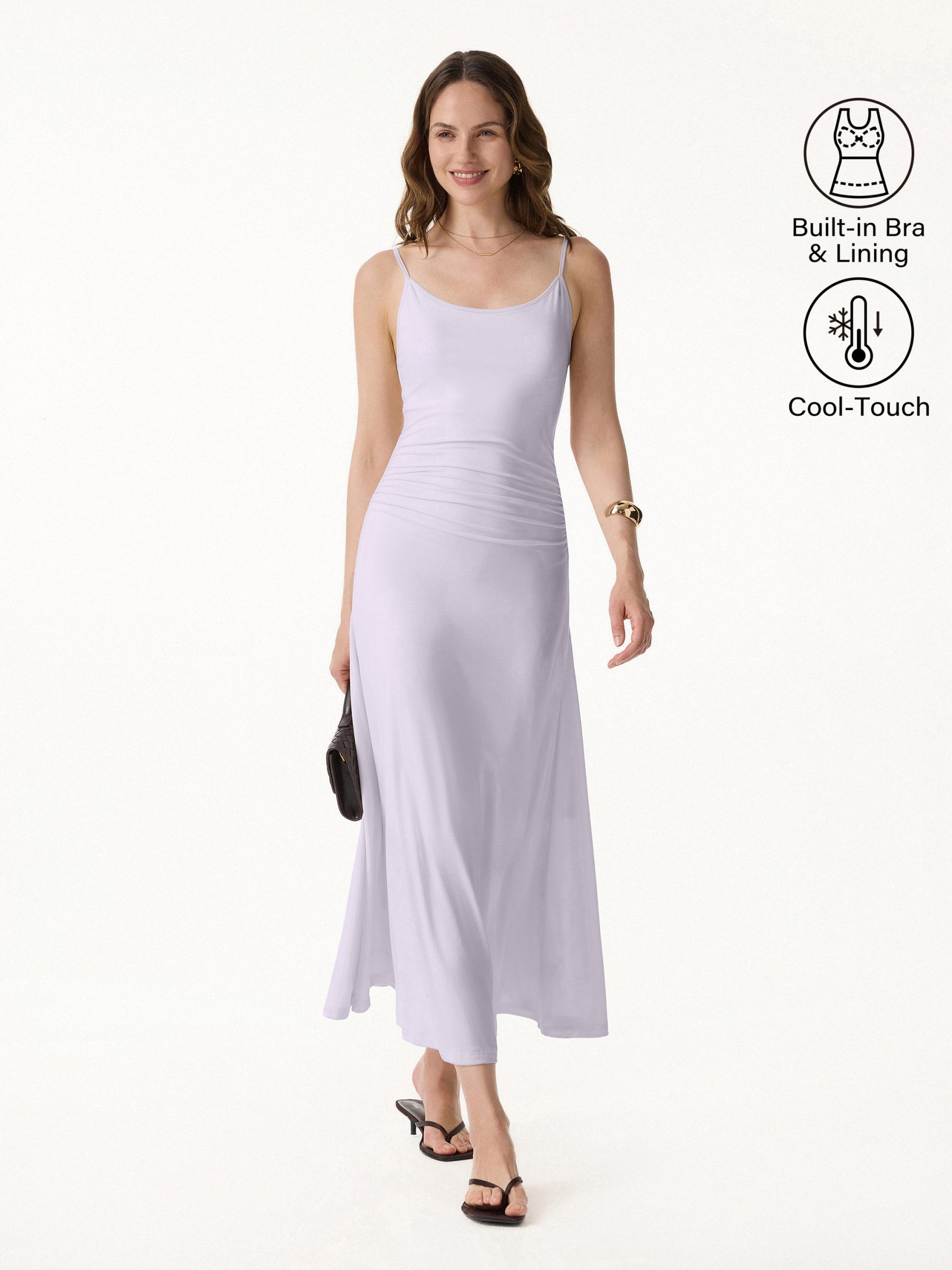 Cooling Lyocell Adjustable Spaghetti Strap Ruched Maxi Bra Dress - Image 12