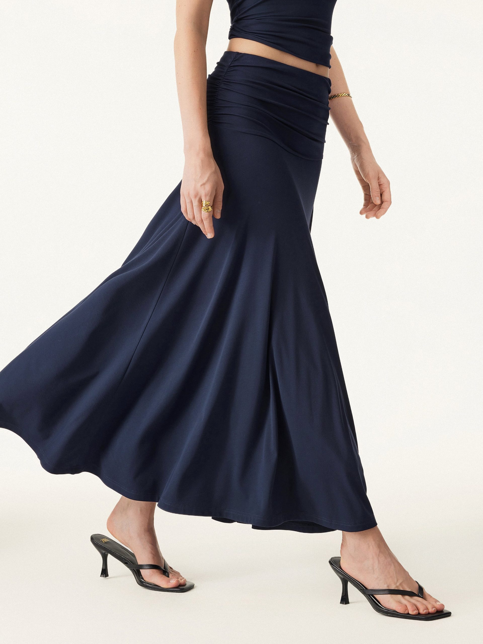 Ultrasoft Mid Rise A-line Ruched Maxi Skirt - Image 4