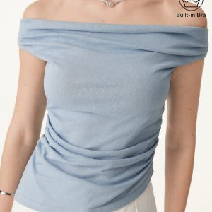 Off Shoulder Cotton-Linen Gathered New Airy Bra Tank - Image 1