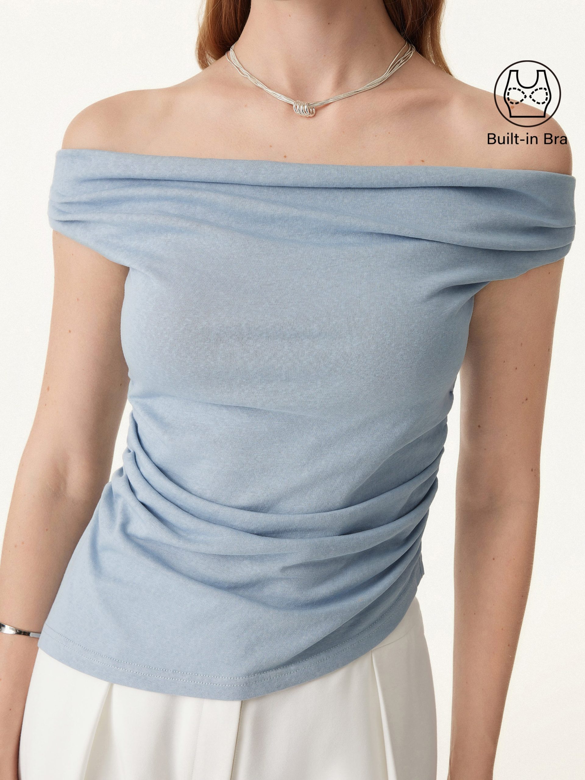 Off Shoulder Cotton-Linen Gathered New Airy Bra Tank - Image 1