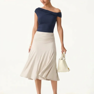 2Pcs Set Multi-wear Bra Top & Side Ruched A-line Midi Skirt - Image 17