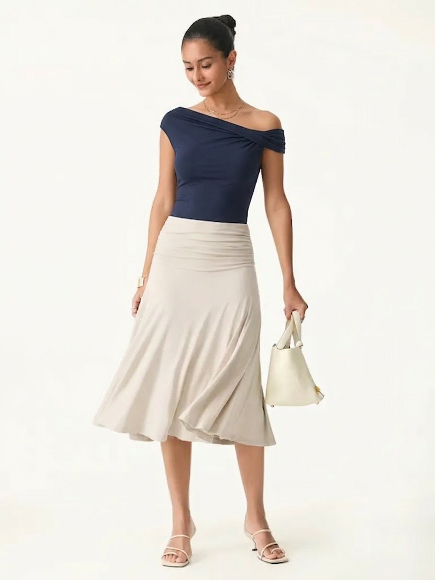 2Pcs Set Multi-wear Bra Top & Side Ruched A-line Midi Skirt - Image 17