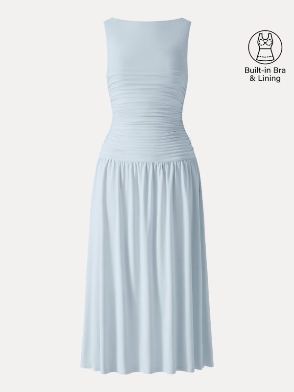 SkinKiss Cooling Boatneck Ruched Midi Bra Dress
