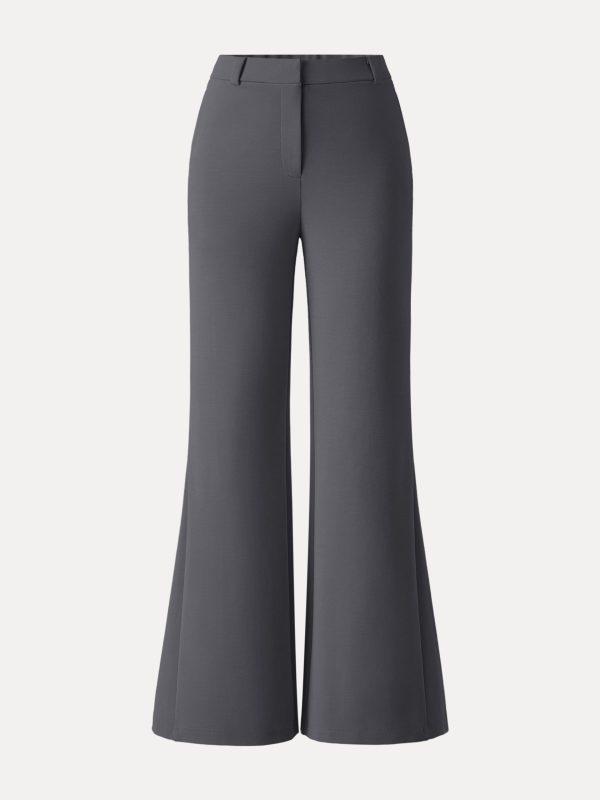 Wrinkle-Resistant High Rise Flared Trousers with Pockets