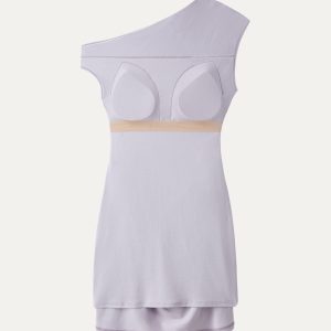 Soft Cotton Lyocell Ruched Asymmetrical Shoulder Mini Bra Dress - Image 9
