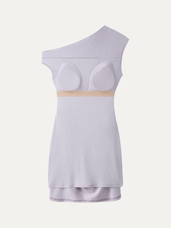 Soft Cotton Lyocell Ruched Asymmetrical Shoulder Mini Bra Dress