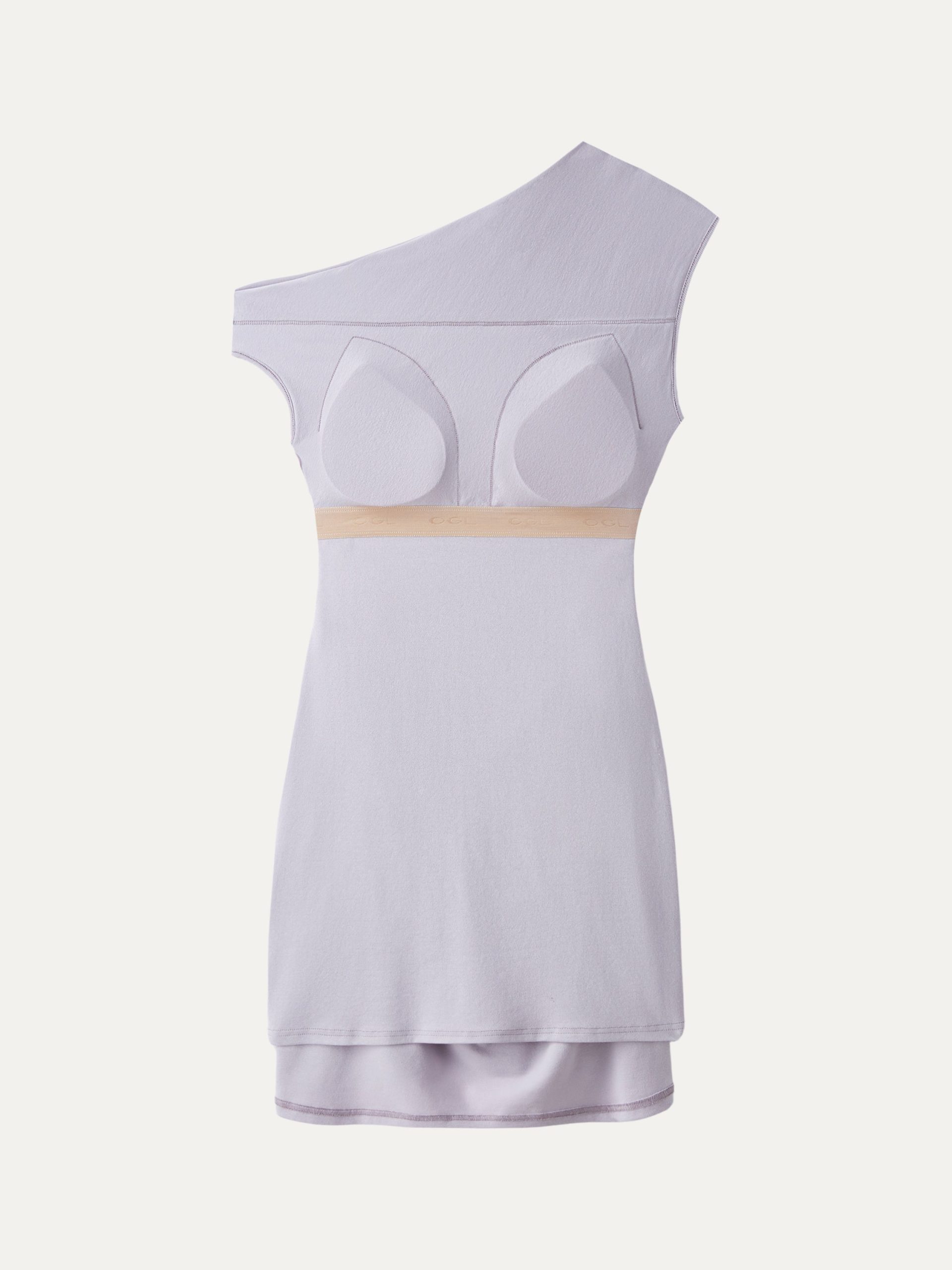 Soft Cotton Lyocell Ruched Asymmetrical Shoulder Mini Bra Dress - Image 9