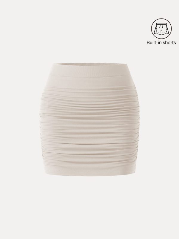 SkinKiss Ruched Pull-On Mini Skirt with Shorts