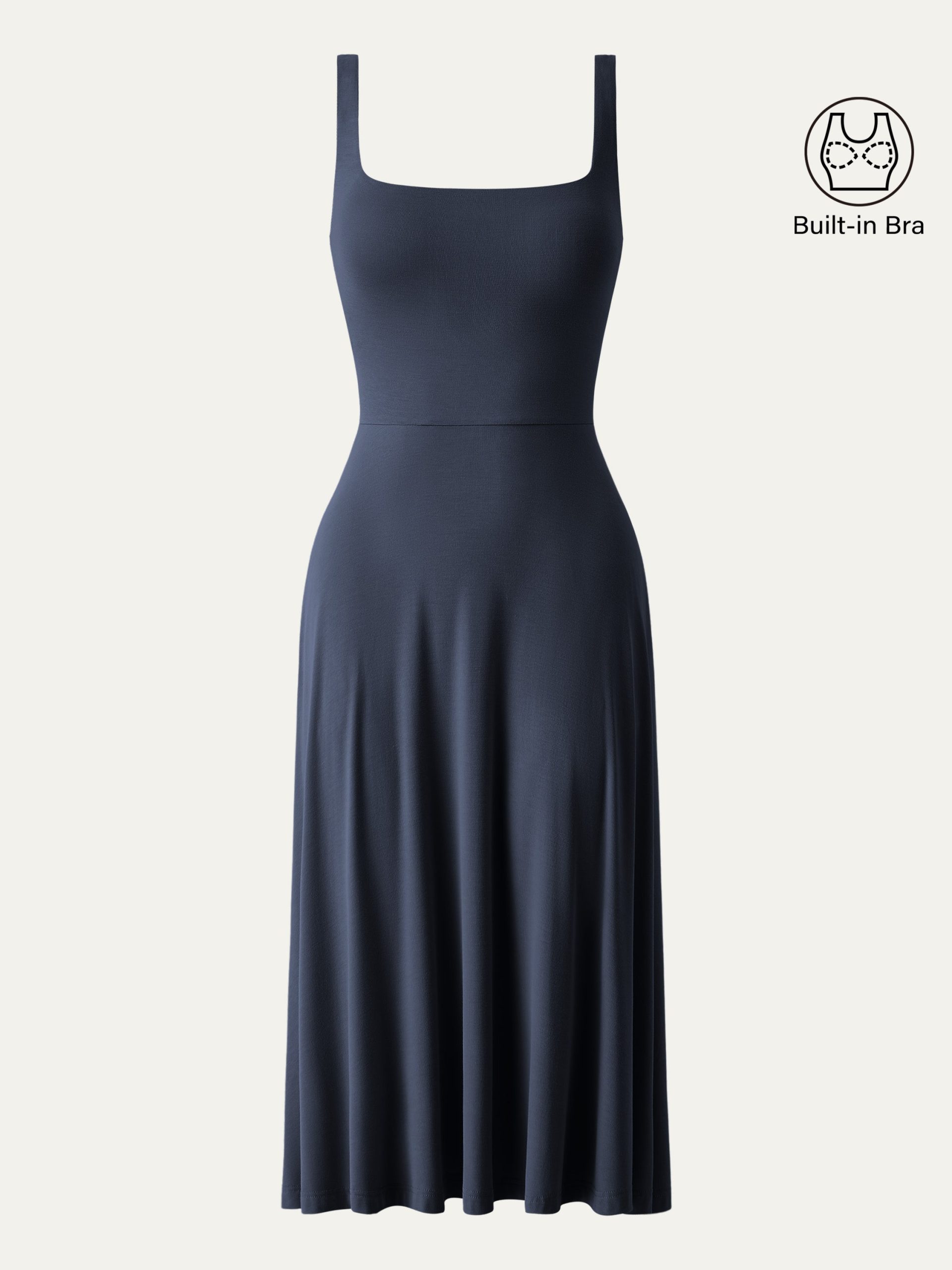 Square Neck Flowy New Airy Bra Midi Dress - Image 13
