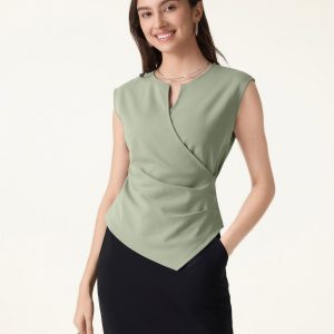 Surplice Wide Shoulder Tucked Angled Tank Top - Image 2