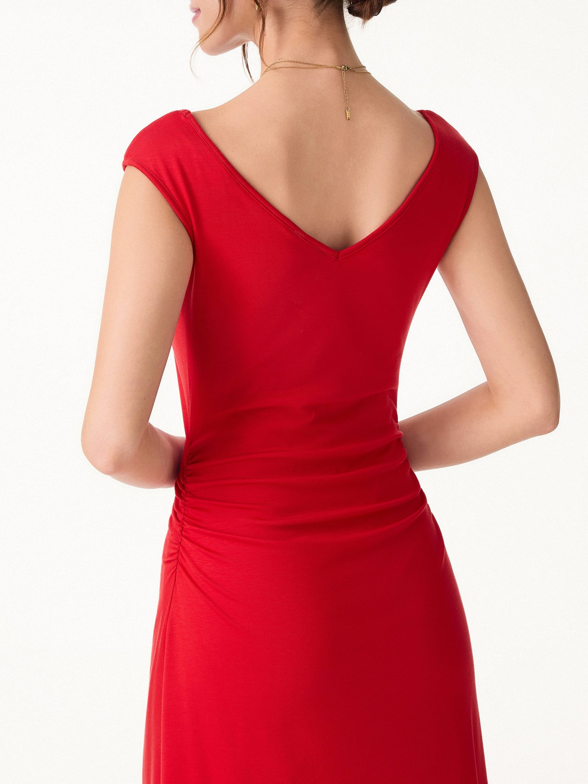 Cooling Lyocell V-Neck Ruched Midi Bra Dress - Image 2
