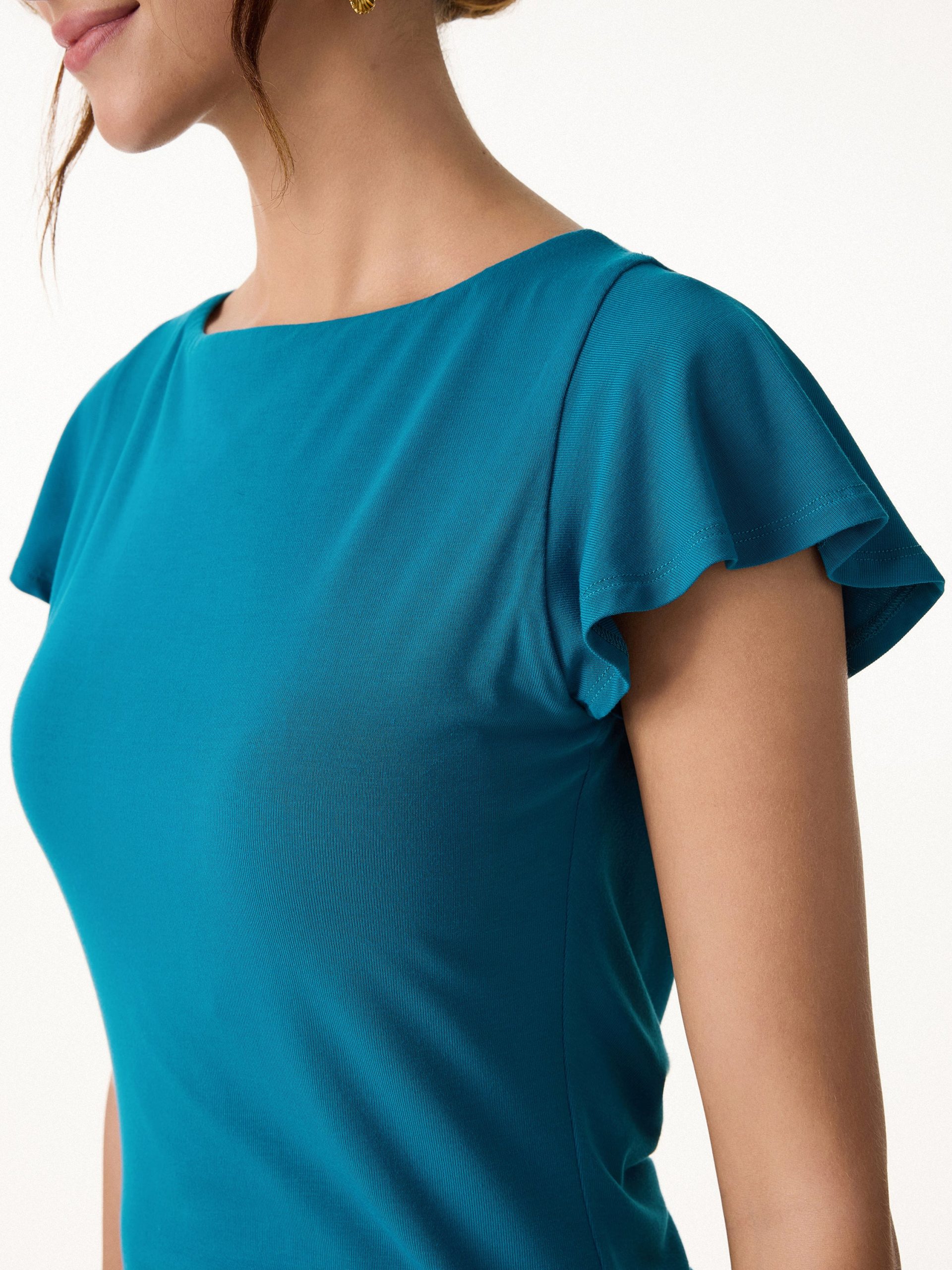 SkinKiss Boatneck Cowl Back Flutter Sleeve Bra Top - Image 7