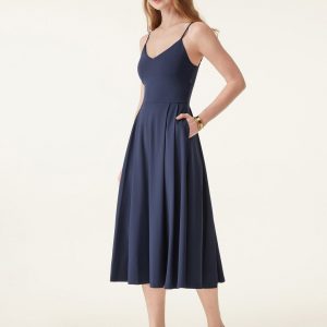 Bamboo Ponte V-neck Fit-and-flare Midi Bra Sundress with Pockets - Image 6