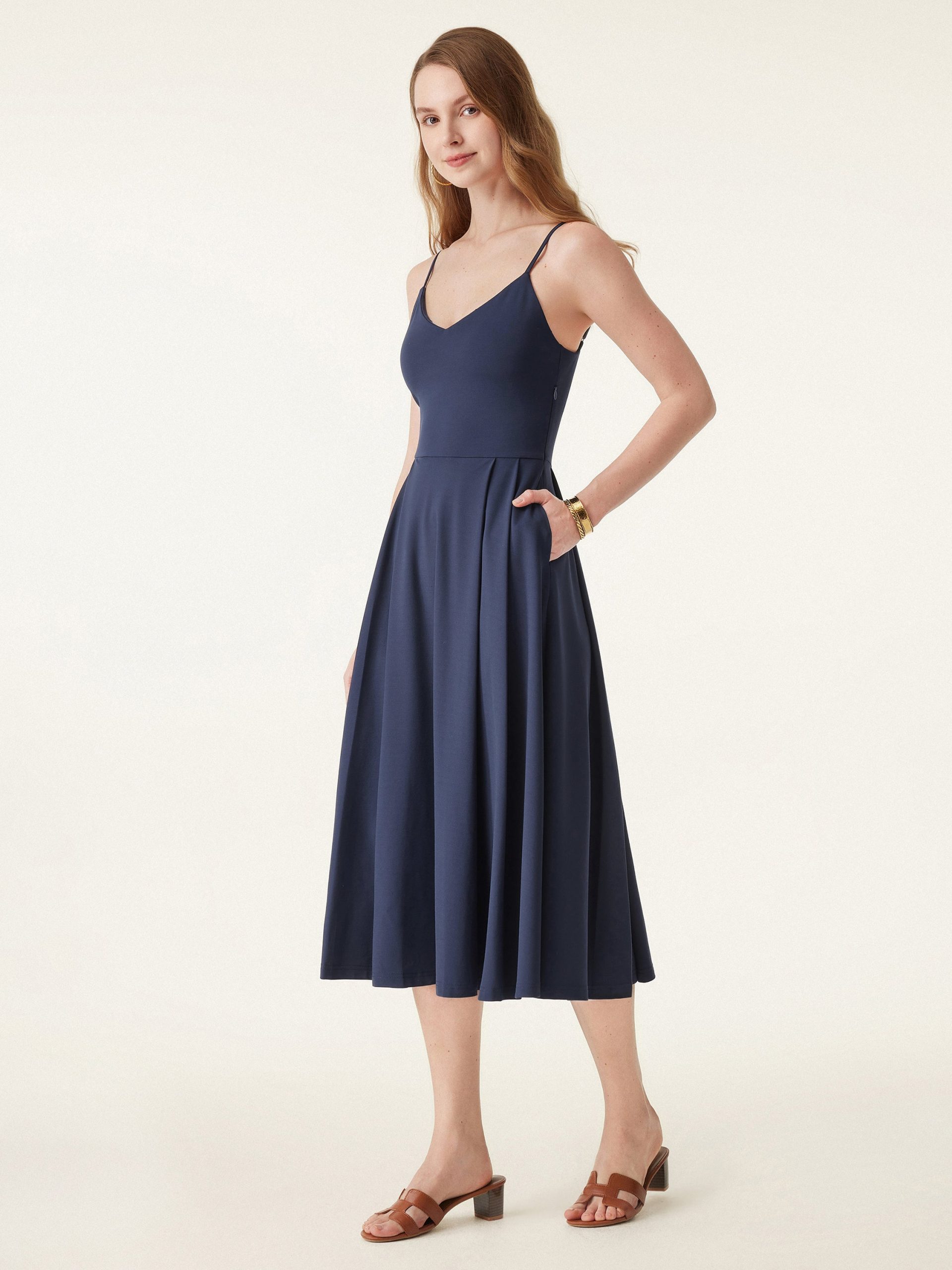 Bamboo Ponte V-neck Fit-and-flare Midi Bra Sundress with Pockets - Image 6