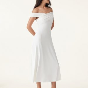 Flowy Criss Cross Off-shoulder Midi Bra Dress - Image 7