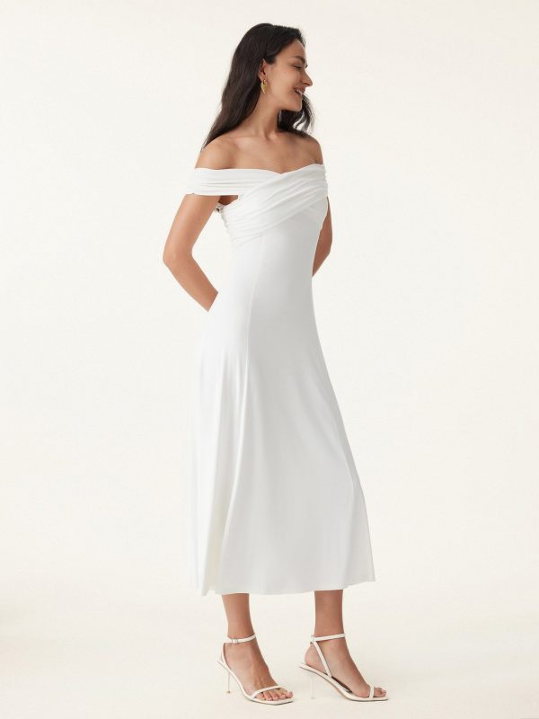 Flowy Criss Cross Off-shoulder Midi Bra Dress