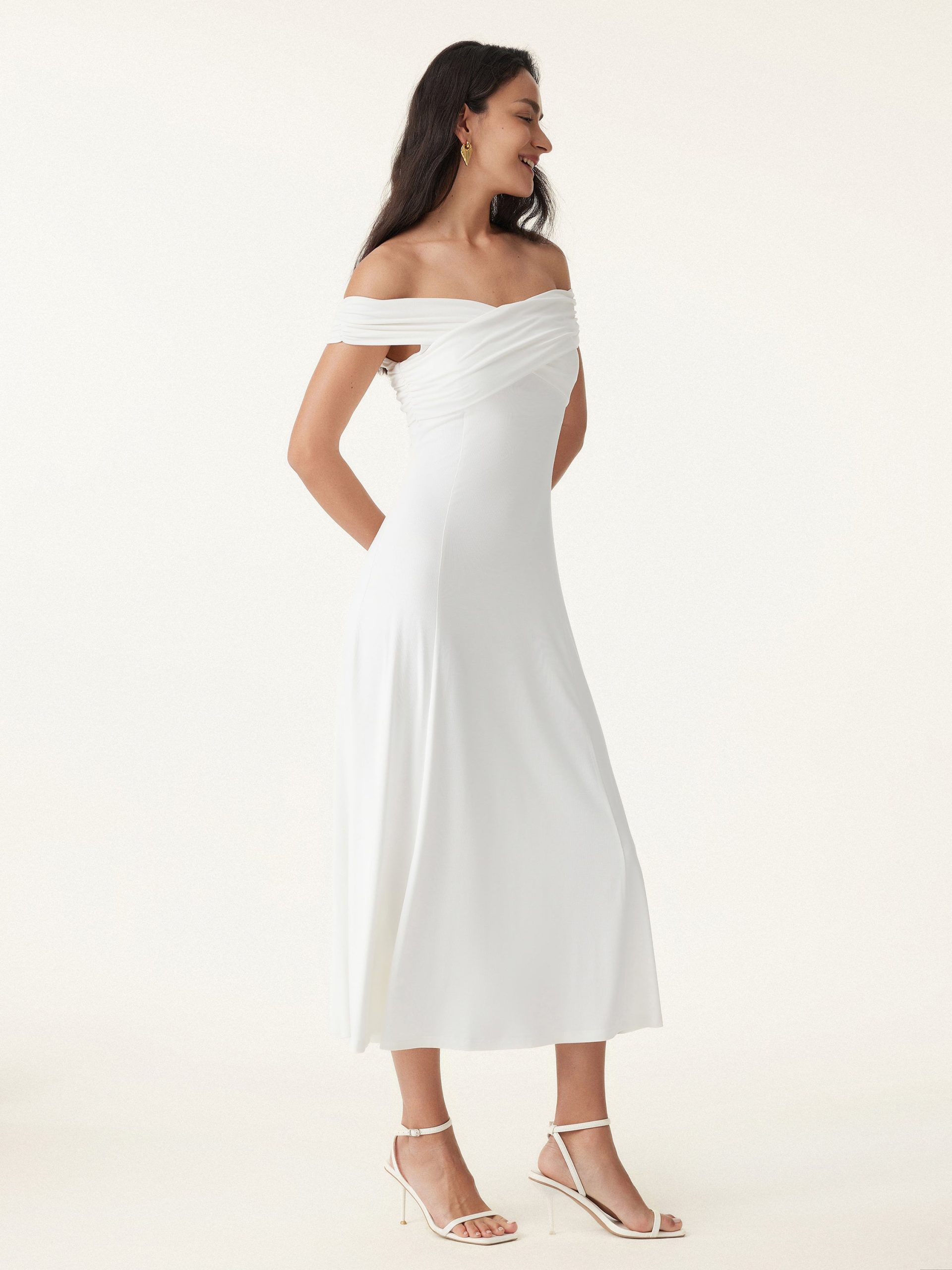 Flowy Criss Cross Off-shoulder Midi Bra Dress - Image 7