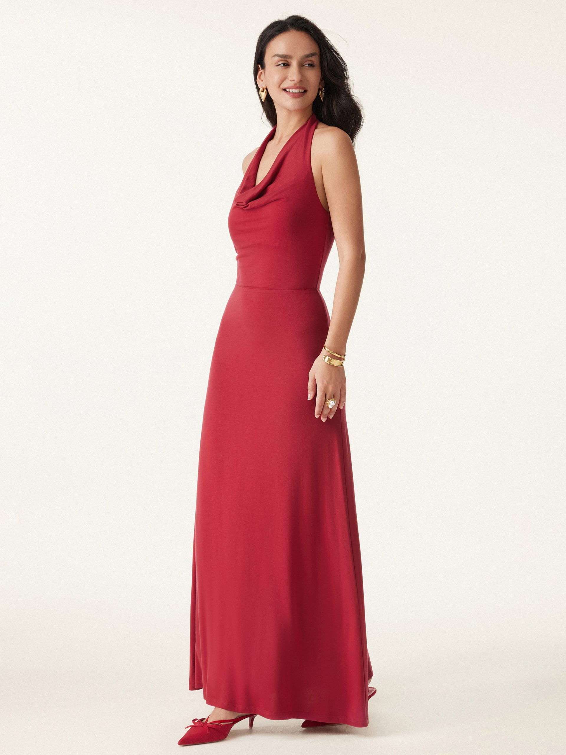 Stunning Cowl Neck Flared Maxi Bra Dress - Image 7