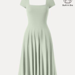 Flowy Square Neck Short Sleeve Midi Bra Dress - Image 13