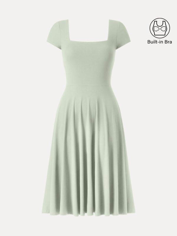 Flowy Square Neck Short Sleeve Midi Bra Dress